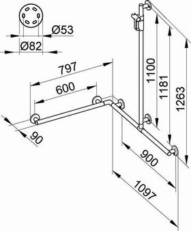 Keuco Duschhandlauf PLAN CARE m Brausestange 797/1097/1263mm vc