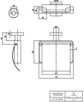 V&B WC-Papierhalter ELEMENTS STRIKING m Deckel Wandmontage 131x115x45mm chrom