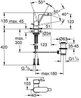 Grohe Einhand-Bidetbatterie PLUS 1/2Zoll ha graph gebü