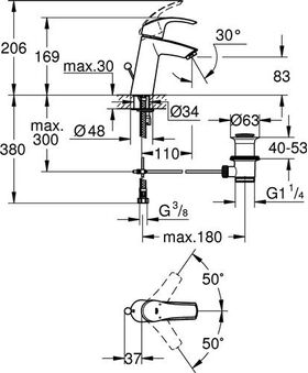 Grohe Einhand-WTbatterie EUROSMART DN 15 M-Size ZAG 1 1/4Zoll chr