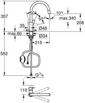 Grohe Einhand-Spültischbatterie BAUEDGE 1/2Zoll, hoher Auslauf chrom