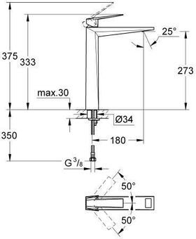 Grohe EH-WT-Batterie ALLURE BRILLIANT XL-Size f freist. Waschschüsseln chrom