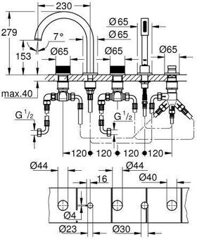 GROHE 5-L-Wannenkombin. Atrio Private C. 25226 Knopfbetätigung supersteel