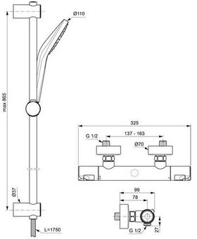 IDS Brausekombination CERATHERM m CeraTherm T50 Brausetherm. 900mm chrom