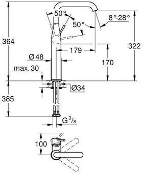 Grohe Einhand-Waschtischbatterie ESSENCE 1/2Zoll, XL-Size hard graphite