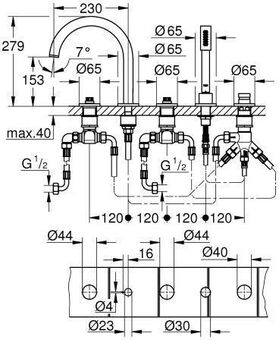 GROHE 5-L-Wannenkombin. Atrio Private C. 25224 für Hebelgriffe warm sunset