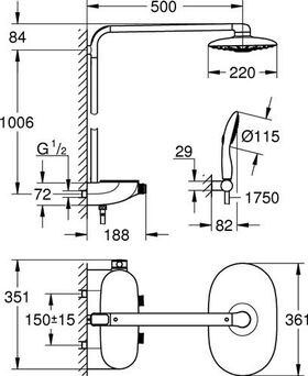 Grohe Duschsystem RAINSHOWER SYSTEM SC D 360 m Thermostatbatterie mo wh