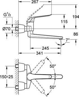 Grohe EH-WTbatt EUROECO SPECIAL 1/2Zoll Ausl 342mm absp. S-Anschlüsse chr