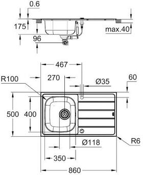 Grohe Edelstahlspüle K200 m Abtropffläche 860x500mm edelstahl