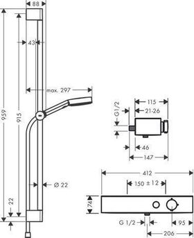 Brausesystem PULSIFY SELECT 105 3jet Relaxation m Therm. Bsta 900mm chrom