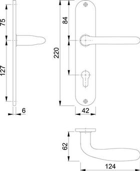 Langschildgarnitur Cardiff E1850Z/302 VA F69 PZ 72mm DIN L/R HOPPE