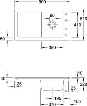 V&B Spüle TIMELINE 50 900x510mm Exzent. stone white