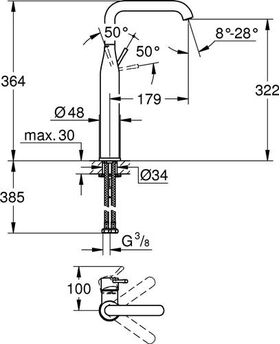 Grohe Einhand-Waschtischbatterie ESSENCE DN 15 XL-Size f freist. Waschschüs. chr