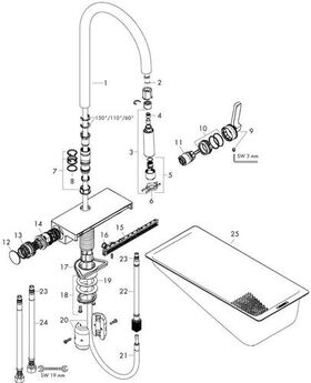 HG Einhebel-Spültischmischer AQUNO Sel 1 DN 15, mit Ausziehbrause, 3jet chrom