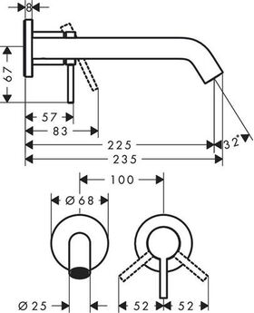 HG Einhebel-Waschtischmischer Tecturis S UP f Wd-mon Ausladung 225mm mattweiß