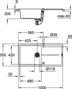 Grohe Kompositspüle K400 m Abtr. 1000x500mm granit sw