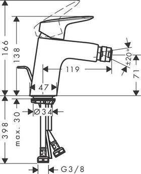 HG Einhebel-Bidetmischer 70 LOGIS DN 15 m ZAG G 1 1/4Zoll mattschwarz