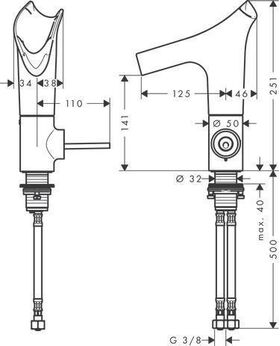 EH-WT-MI 140 AXOR STARCK V m Glasauslauf u AG Facett. bru bl chr