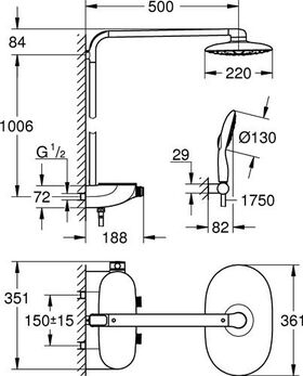 Grohe Duschsystem RAINSHOWER SYSTEM SC Mono 360 m Thermostatbatterie mo wh