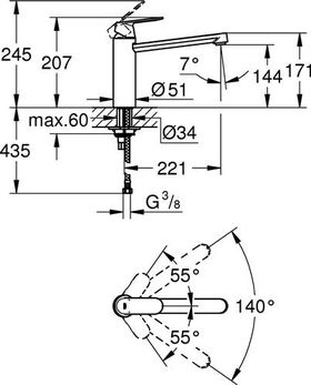 Grohe EH-Spültischbatterie EUROSMART C 1/2Zoll mi-ho Ala su-st