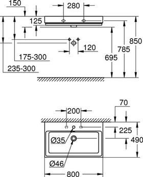 Grohe Waschtisch CUBE KERAMIK 1 HL m ÜL 800x490mm PureGuard/awe