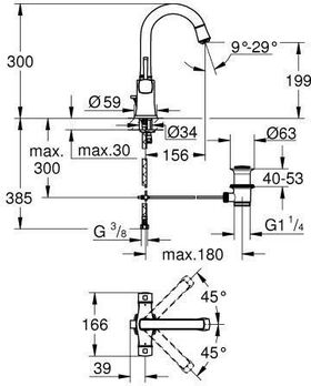 Grohe 2-Griff-WT-Batterie GRANDERA L-Size, schwenkbarer Auslauf chrom