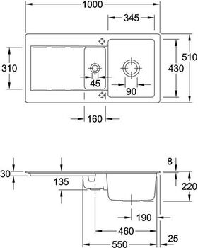 V&B Spüle SILUET 60 R 1000x510mm Handbet. stone white