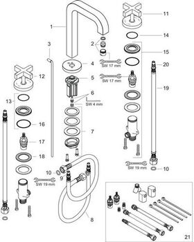 3-L Waschtischarmatur 170 AXOR CITTERIO DN 15 m Kreuzgr u Ros. m Al 140mm pol. b