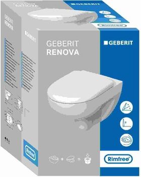 Geberit Wand-Tiefspül-WC RENOVA Rimfree, mit WC-Sitz weiß - VPE: 12