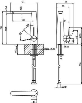 VB Einhebel-WT-Arm. Conum 49x210x174mm m Push-Open-Ablaufgarnitur Brushed Gold