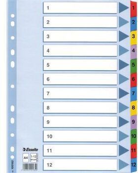 Esselte Register 100162 1-12 DIN A4 Mylar weiß