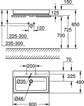 GROHE Aufsatzwaschtisch Cube Keramik 1 HL m ÜL 800x490mm PureGuard/awe