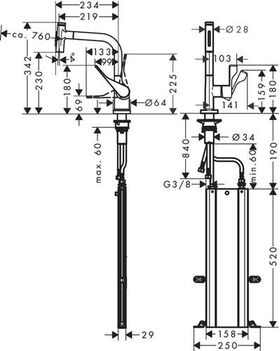 Einhebel-Spültischmischer AXOR CITTERIO DN 15 m sBox Ausziehbrause bru go optic