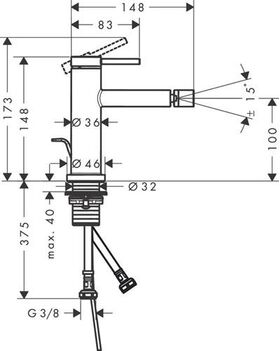 HG Einhebel-Bidetmischer Tecturis S m Zugstange Ausladung 148mm mattschwarz