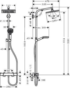 HG Showerpipe CROMETTA E 240 1JET DN 15 EcoSmart 9 l/min chrom