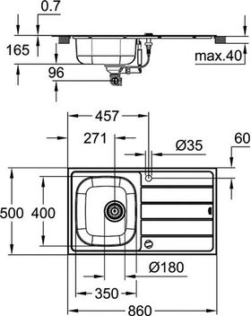 Grohe Einbauspülen-Set EUROSMART m Küchenarma. m Abtropffläche edelstahl