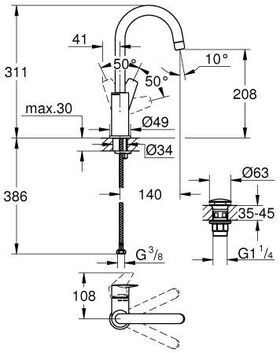 Grohe Einhand-Waschtischbatterie BAUEDGE 1/2Zoll L-Size chr