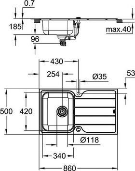 Grohe Einbauspülen-Set K500 m Küchenarma. m Abtropffläche edelstahl