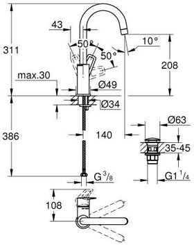 Grohe Einhand-Waschtischbatterie BAULOOP 1/2Zoll L-Size chr