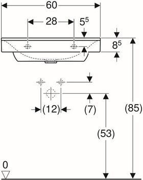 Geberit Waschtisch XENO² 600x480mm m HL ohne Überlauf weiß KT