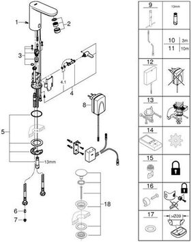 Grohe Infr-Elek. EUROSMART CE BLUETOOTH 1/2Zoll m Mischung Steckertrafo chr