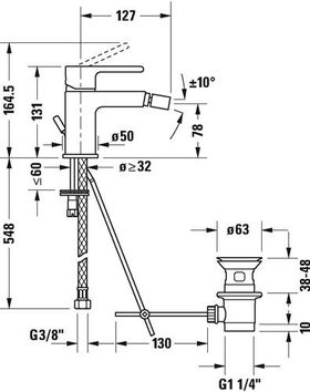 Duravit Einhebel-Bidetmischer B.2 mit Zugstangen-Ablaufgarnitur chrom