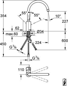 Grohe EH-Spültischbatterie EUROSMART C 1/2Zoll ho Ala ND chr