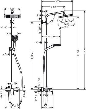 HG Showerpipe CROMETTA E 240 1JET DN 15, mit Einhebelmischer chrom