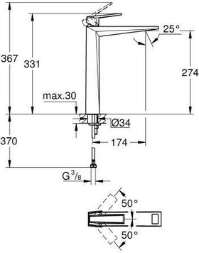 Grohe EH-WT-Batterie ALLURE BRILLIANT XL-Size, Griff Vanilla Noir supersteel