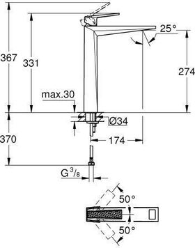 Grohe EH-WT-Batterie ALLURE BRILLIANT XL-Size, Griff mit Rändelstruktur chrom