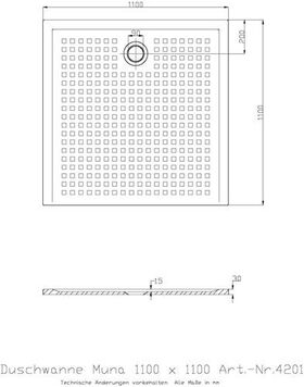 Hoesch Duschwanne MUNA S mit Antirutsch 1100x1100x30mm weiß