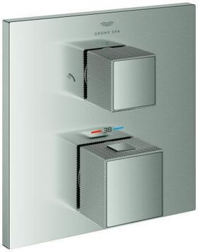 Grohe Thermo-Brausebatt. GROHTHERM CUBE ec Griff mit Rändelstruktur supersteel