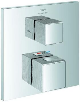 Grohe Thermo-Brausebatt. GROHTHERM CUBE eckig, Griff mit Rändelstruktur chrom