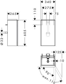 HG Waschtischunterschrank Xelu Q 340x605x245mm Türansch re we hgl Gri chr